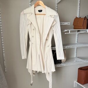 bebe Cream Eyelet-Trim Double-Breasted Trench